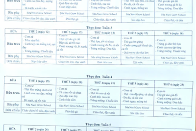 Thực đơn bán trú tháng 01 năm 2026